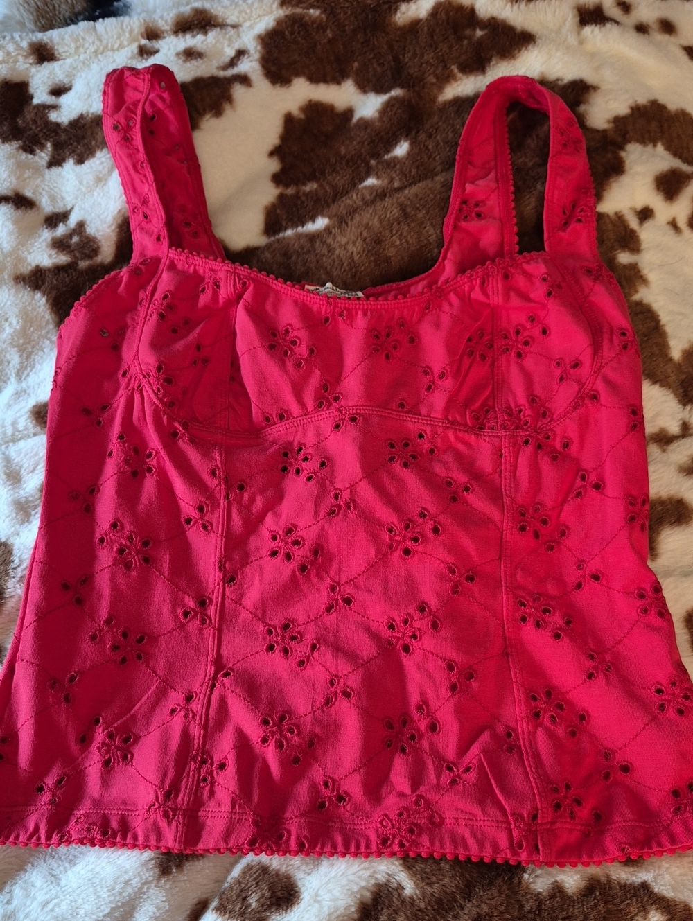 Free People Red Poppy Eyelet Tank Size M
